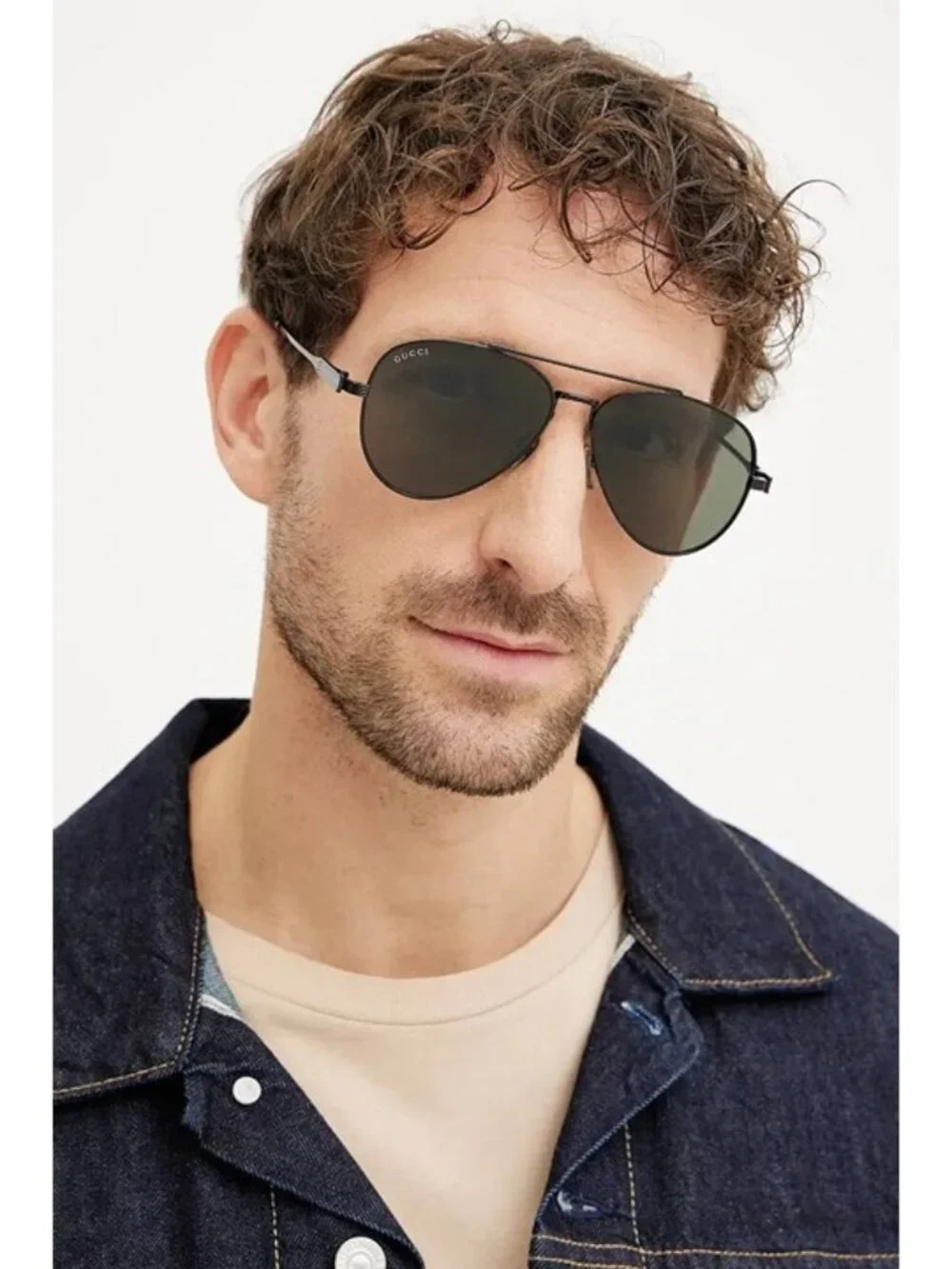 Gucci GG1874S 005 Sunglasses Black Aviator Frame, Orange Mirror with GG Pattern